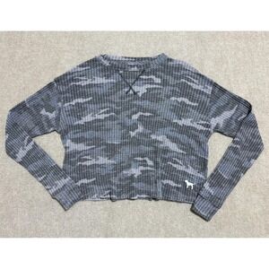 PINK Victoria's Secret Shirt Womens XS Gray Camo Cropped Long Sleeve Thermal Top